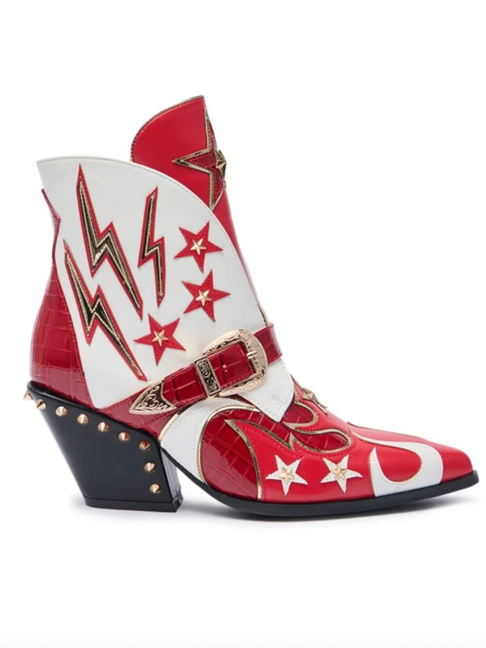 Azalea Wang Channy Multi Bootie Graphic Western w studs Cowboy Boots